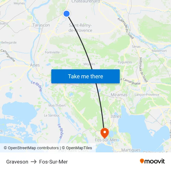 Graveson to Fos-Sur-Mer map