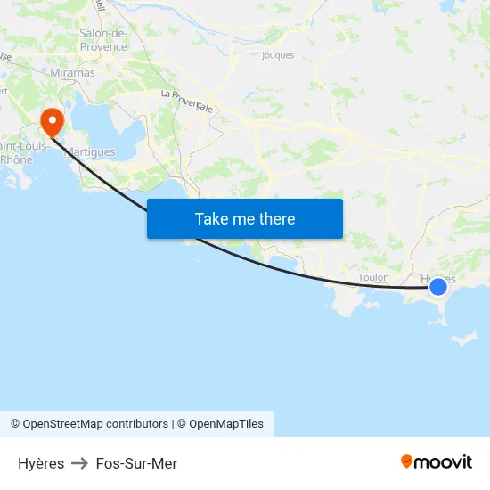 Hyères to Fos-Sur-Mer map