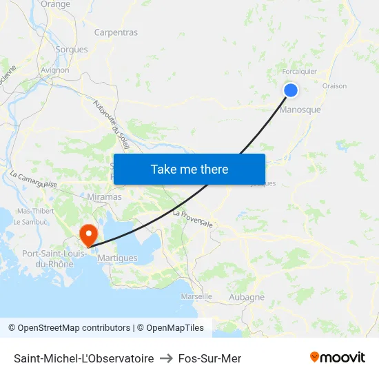 Saint-Michel-L'Observatoire to Fos-Sur-Mer map