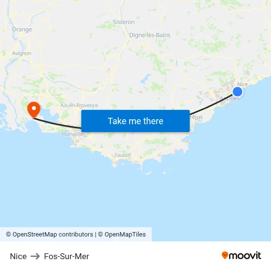 Nice to Fos-Sur-Mer map