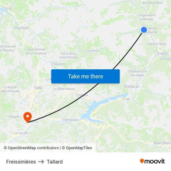 Freissinières to Tallard map