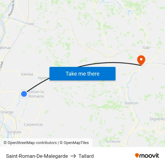 Saint-Roman-De-Malegarde to Tallard map