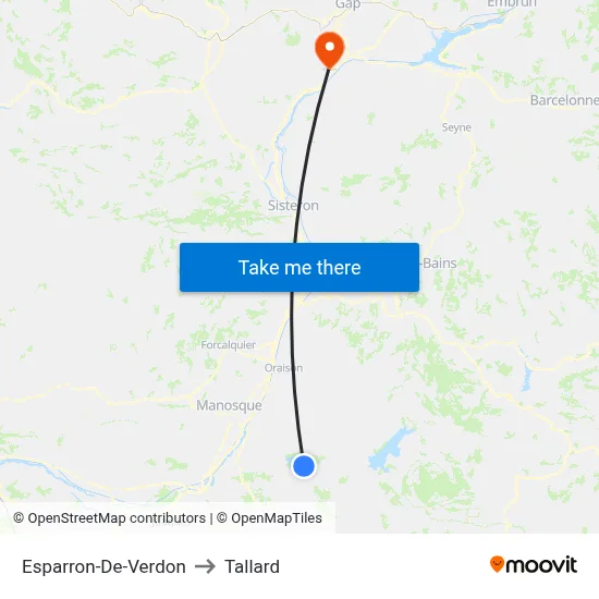 Esparron-De-Verdon to Tallard map
