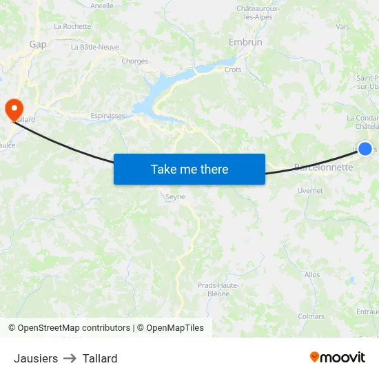 Jausiers to Tallard map