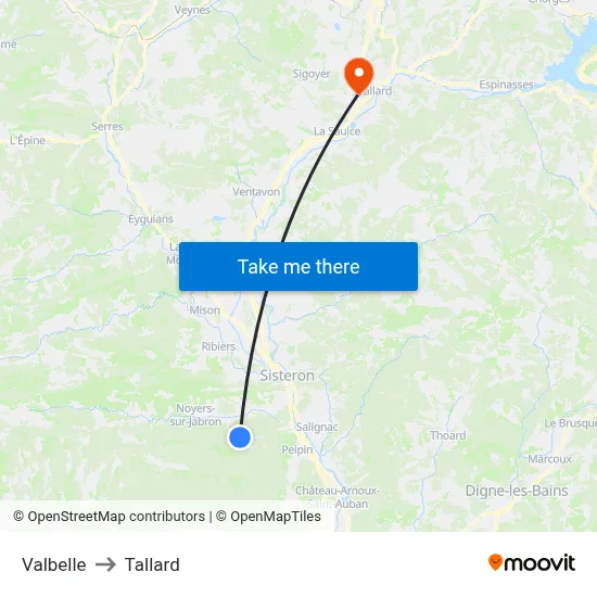 Valbelle to Tallard map