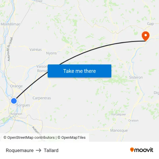 Roquemaure to Tallard map