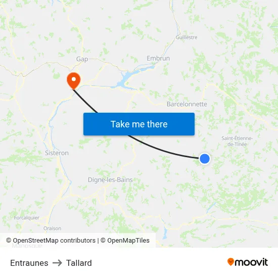 Entraunes to Tallard map