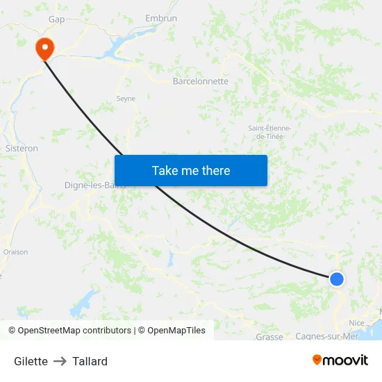 Gilette to Tallard map