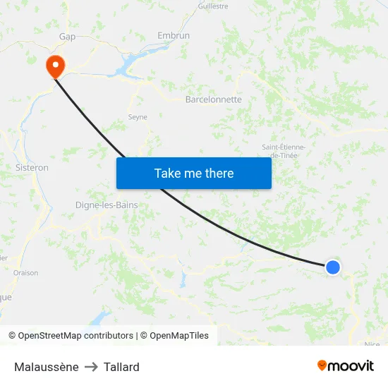 Malaussène to Tallard map