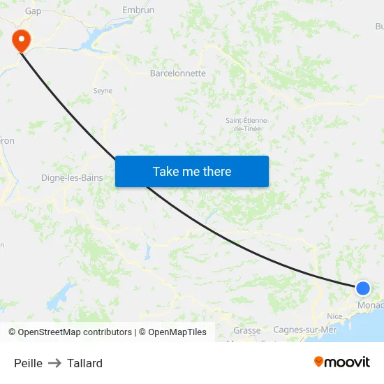 Peille to Tallard map
