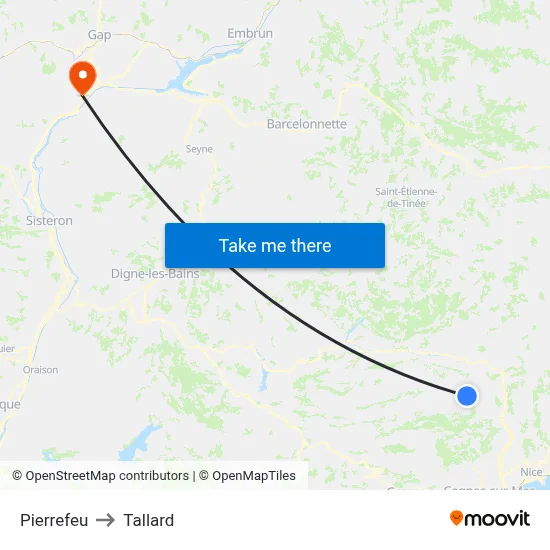 Pierrefeu to Tallard map