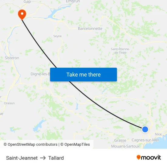 Saint-Jeannet to Tallard map