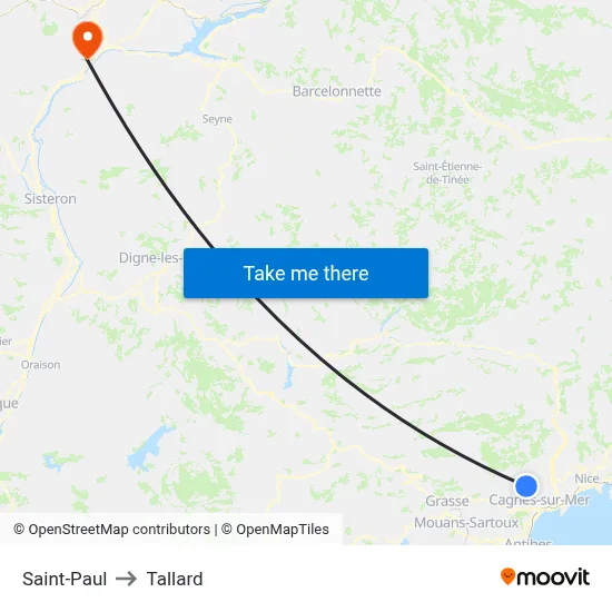 Saint-Paul to Tallard map