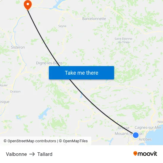 Valbonne to Tallard map