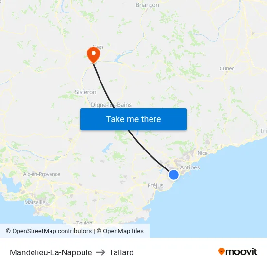 Mandelieu-La-Napoule to Tallard map