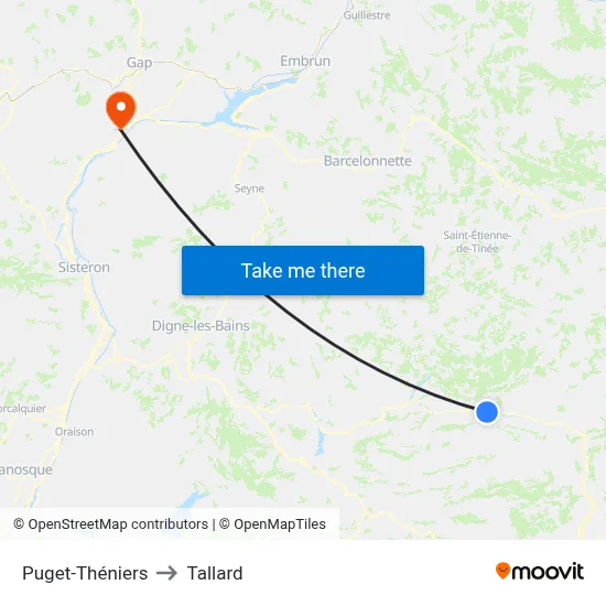 Puget-Théniers to Tallard map