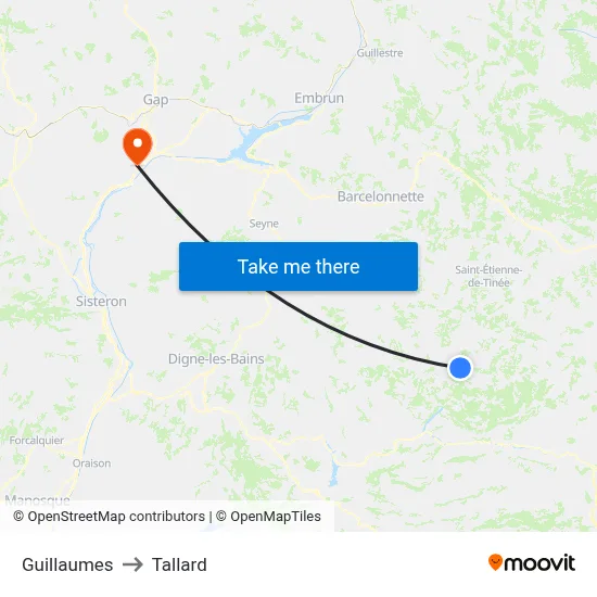 Guillaumes to Tallard map