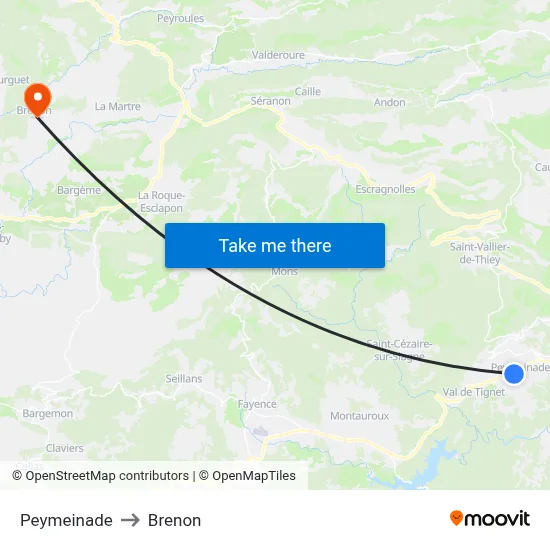 Peymeinade to Brenon map