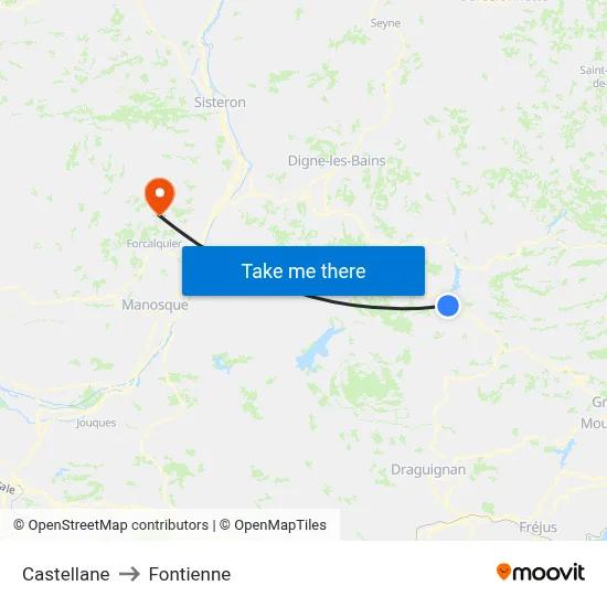 Castellane to Fontienne map