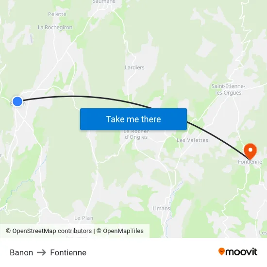 Banon to Fontienne map