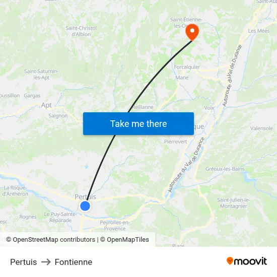 Pertuis to Fontienne map