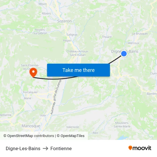 Digne-Les-Bains to Fontienne map