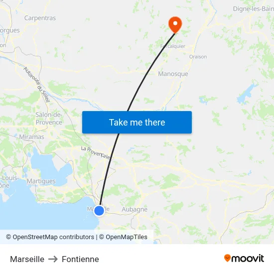 Marseille to Fontienne map