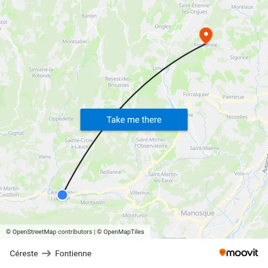 Céreste to Fontienne map