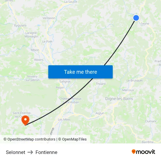 Selonnet to Fontienne map