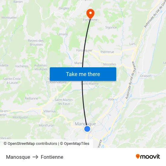 Manosque to Fontienne map
