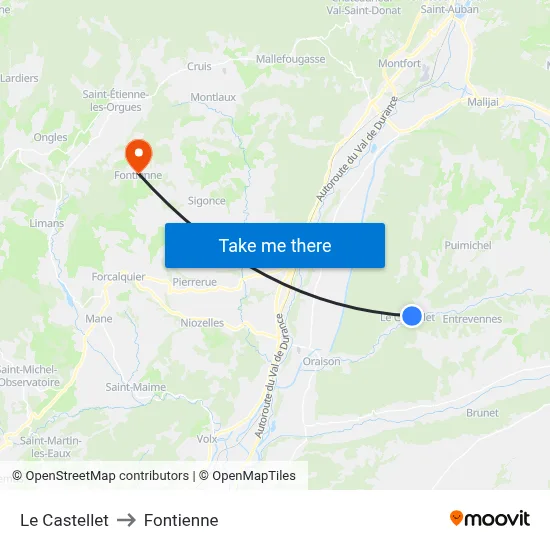 Le Castellet to Fontienne map