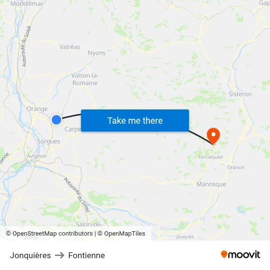 Jonquières to Fontienne map