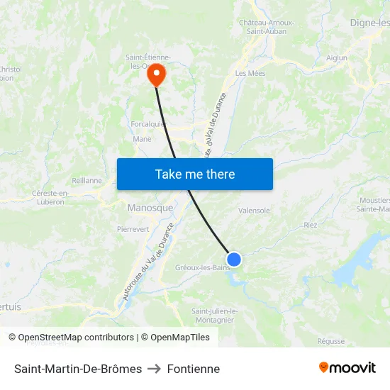 Saint-Martin-De-Brômes to Fontienne map