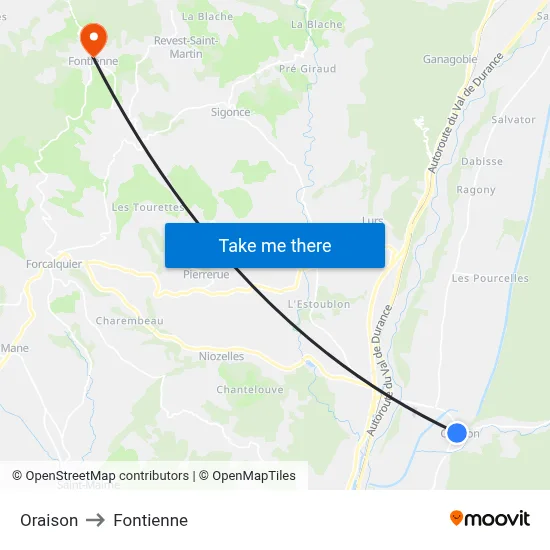 Oraison to Fontienne map