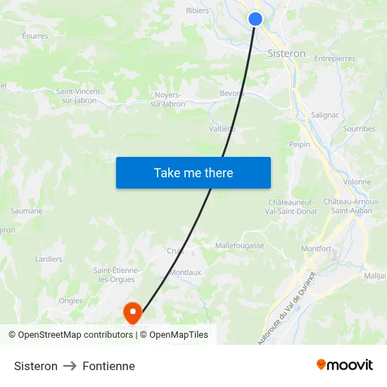 Sisteron to Fontienne map