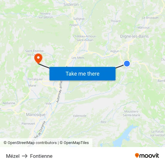 Mézel to Fontienne map