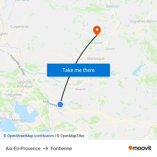Aix-En-Provence to Fontienne map