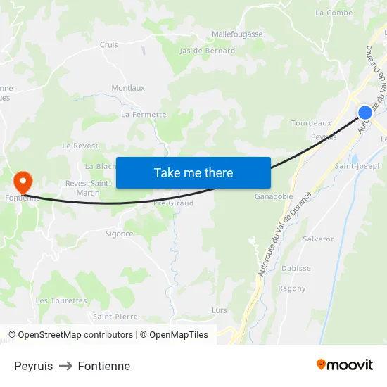 Peyruis to Fontienne map