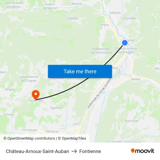 Château-Arnoux-Saint-Auban to Fontienne map