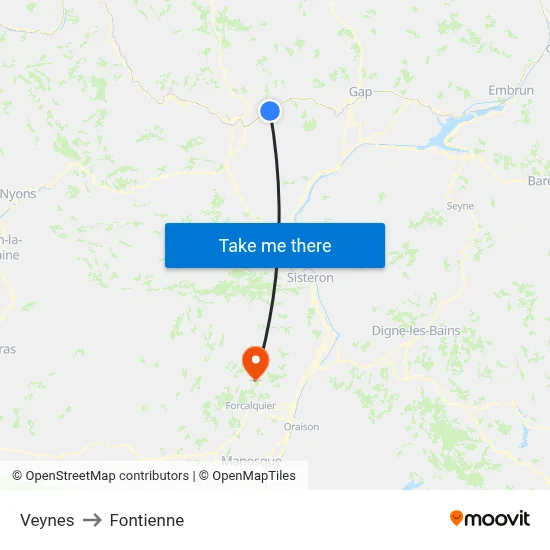 Veynes to Fontienne map