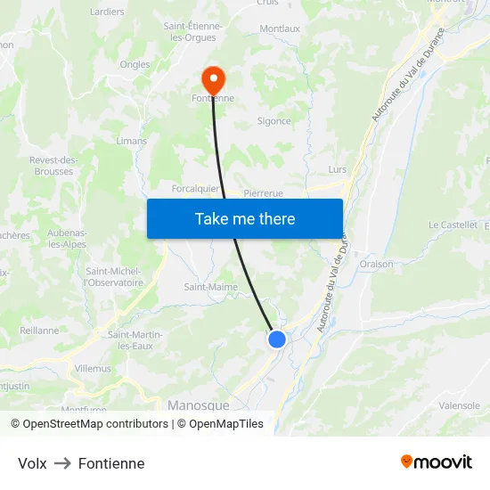 Volx to Fontienne map