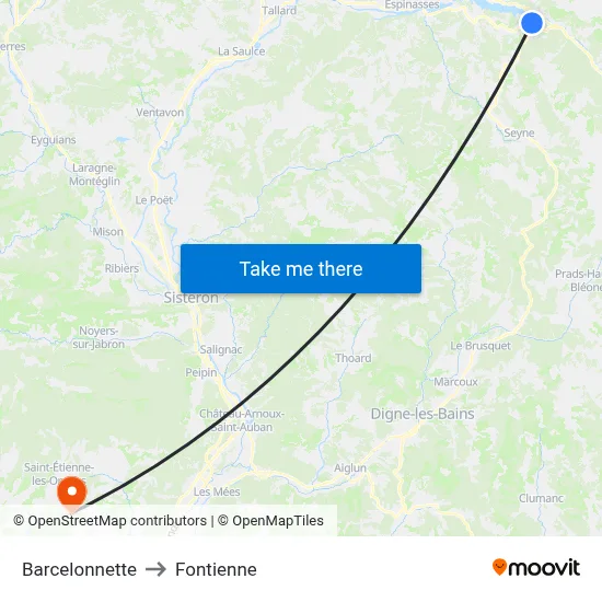 Barcelonnette to Fontienne map