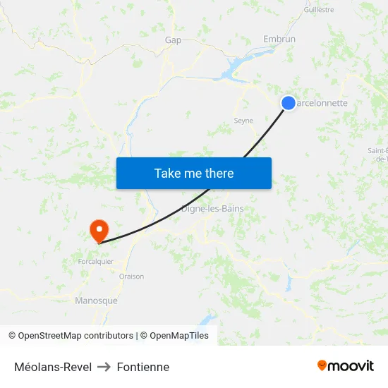 Méolans-Revel to Fontienne map