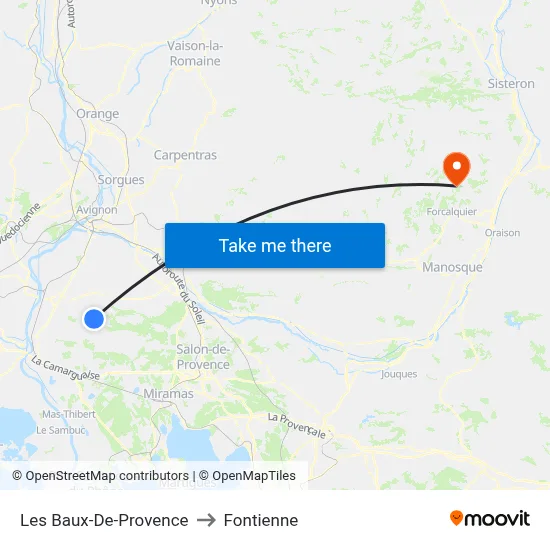 Les Baux-De-Provence to Fontienne map