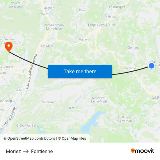 Moriez to Fontienne map