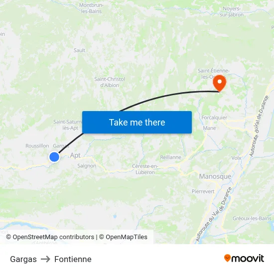 Gargas to Fontienne map