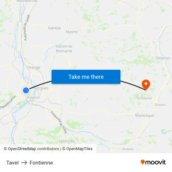 Tavel to Fontienne map