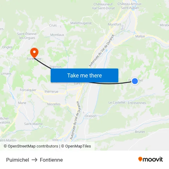 Puimichel to Fontienne map