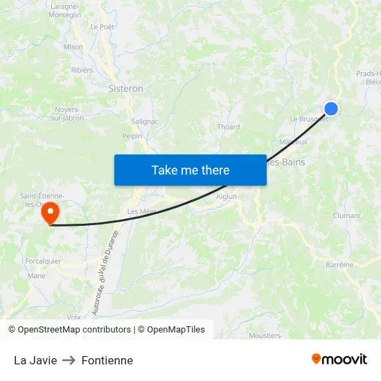 La Javie to Fontienne map