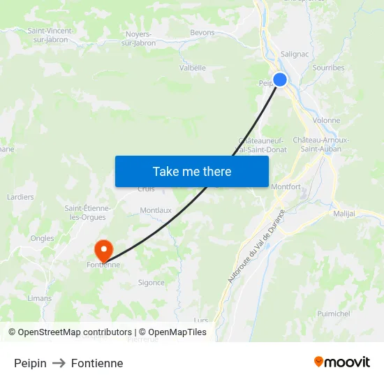 Peipin to Fontienne map